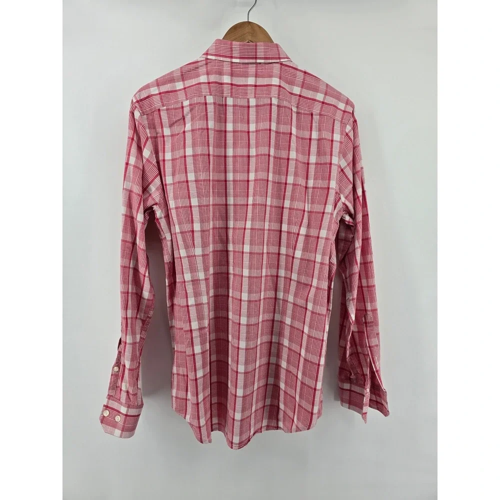 Banana Republic Button Down Mens M Red Durban Plaid Soft Wash Tailored Slim Fit